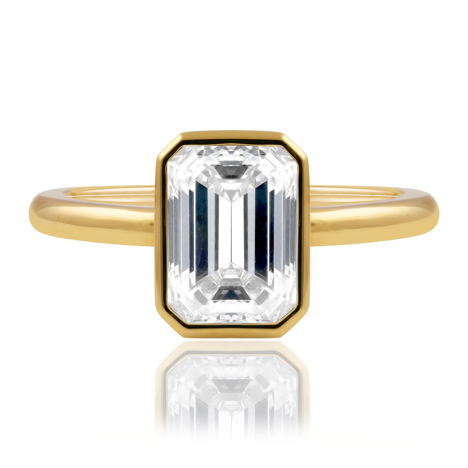 Margot... 2 Carat Emerald Cut Bezel Rubover Solitaire Lab Created Diamond Ring from The Madison Collection.